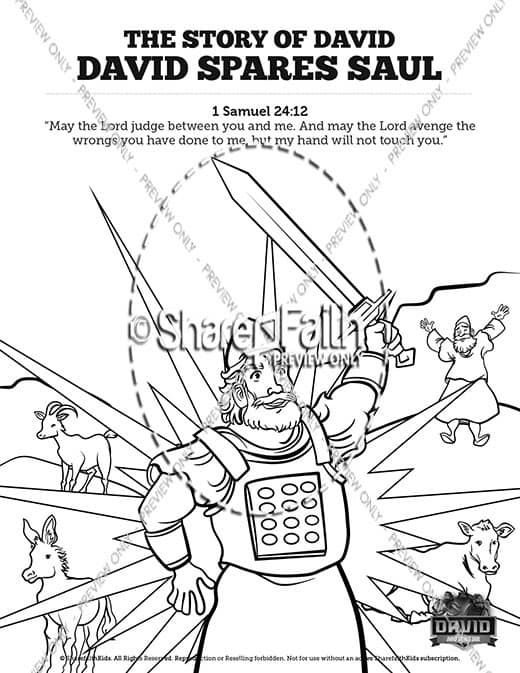 1 Samuel 23 24 David Spares Saul Sunday School Coloring Pages