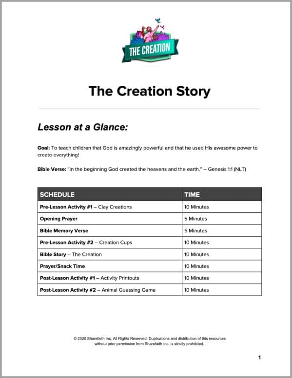 Genesis 1 The Creation Story Preschool Curriculum