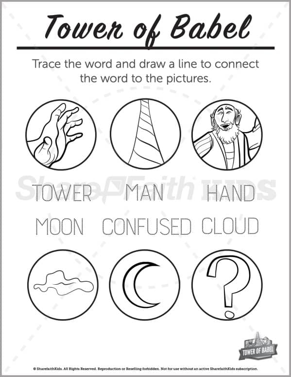 Genesis 11 Tower of Babel Preschool Word Picture Match