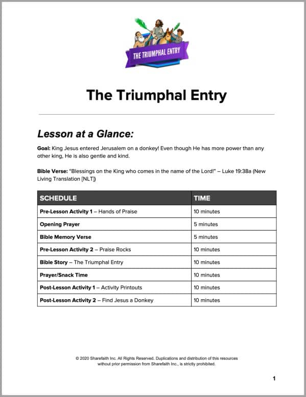 Luke 19 Triumphal Entry Preschool Curriculum