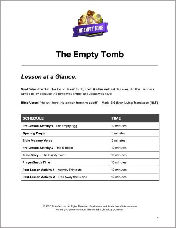 John 20 The Empty Tomb Preschool Curriculum
