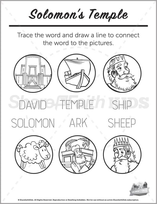 1 Kings 8 Solomons Temple Preschool Word Picture Match