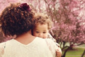 Mother and Son Springtime Christian Stock Image