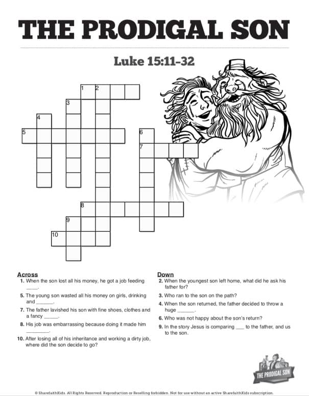 ShareFaith Media The Prodigal Son Sunday School Crossword Puzzles