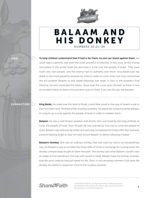 The Numbers 22 Balaam&rsquo s Donkey Sunday School Curriculum