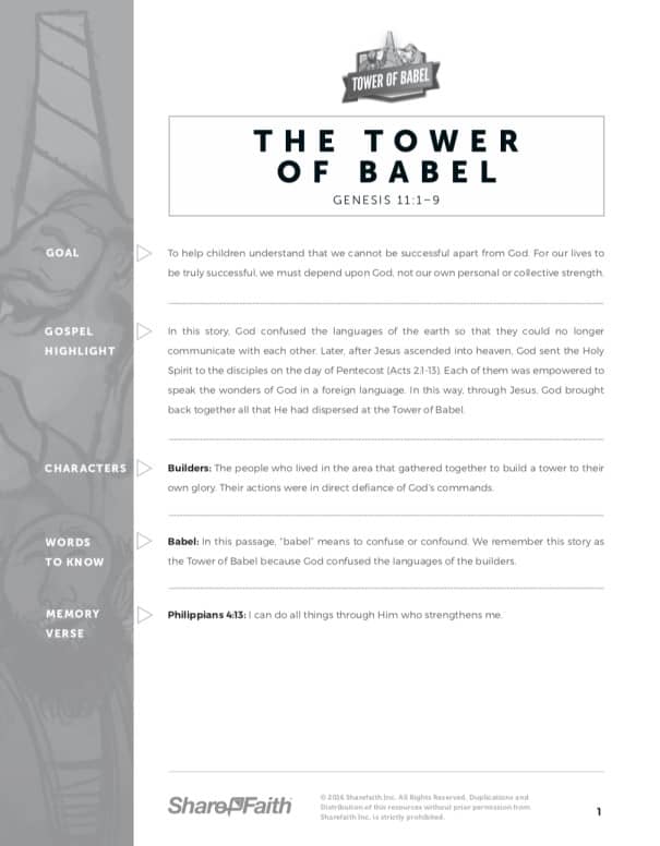 Genesis 11 Tower of Babel Sunday School Curriculum