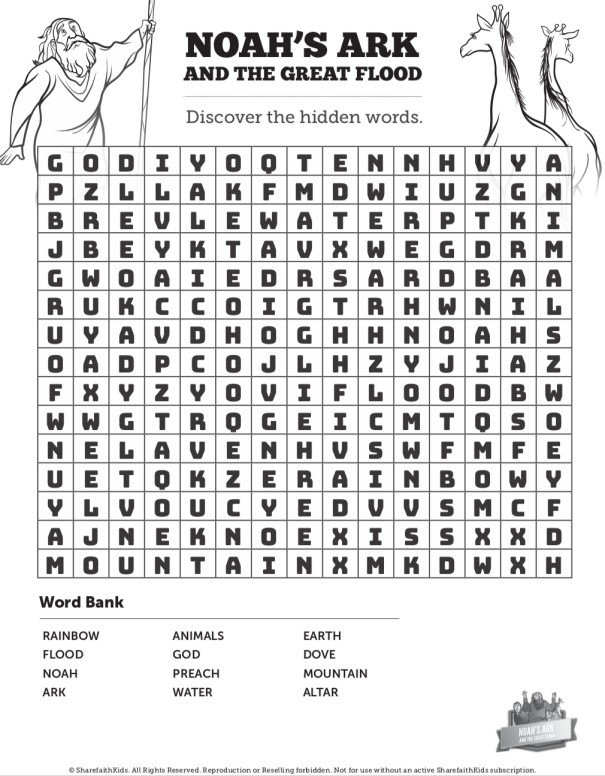 Noah’s Ark Bible Word Search Puzzles