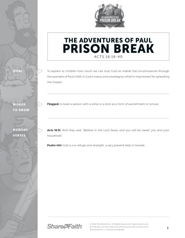Acts 16 Prison Break Sunday School Curriculum