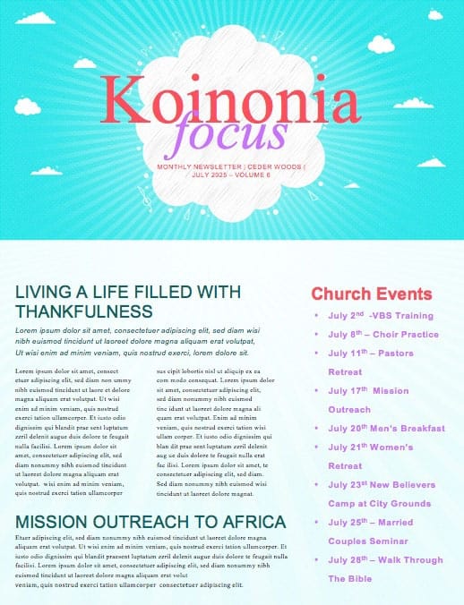Kid’s Church Service Newsletter Template