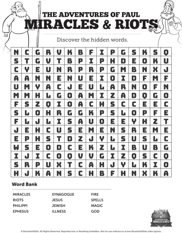 Acts 19 Miracles & Riots Bible Word Search Puzzles
