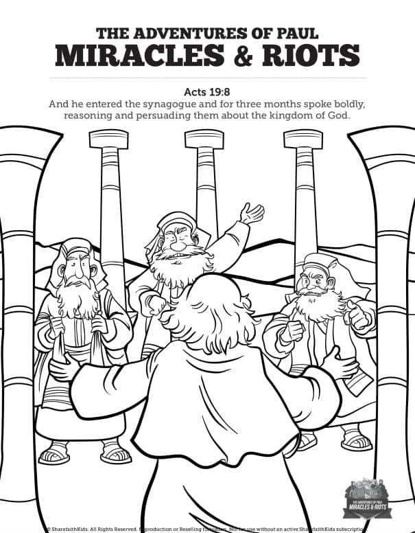 Acts 19 Miracles & Riots Sunday School Coloring Pages