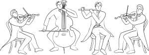 Quartet of Musicians Line Drawing