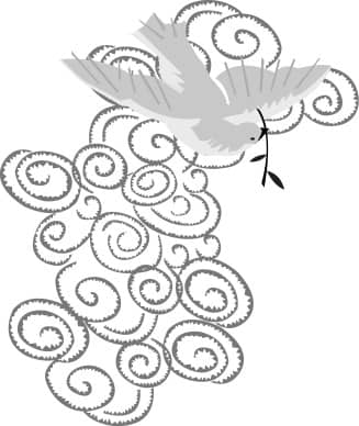 Stylized Dove with Olive Branch in front of Cloud