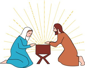 Mary and Joseph Beside the Manger