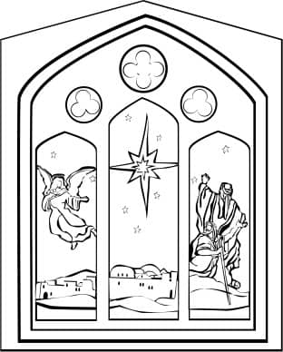 Black and White Nativity Window with Star