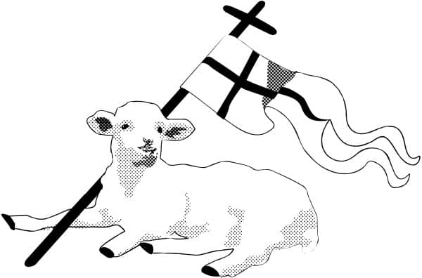 Black and White Lamb with Christian Banner
