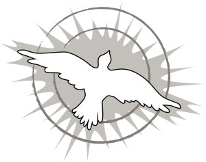 Soaring Dove with Rays in Black and White