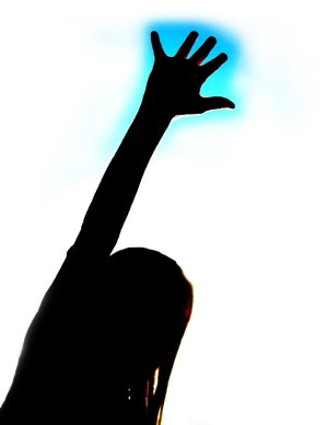 Female Hand Raise with Blue Shadow