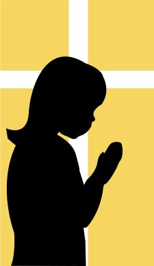 Praying Child with White Cross