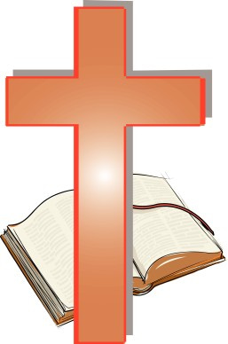 Orange Cross and Open Bible Clipart
