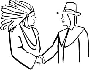 Pilgrim and Native American Shake Hands