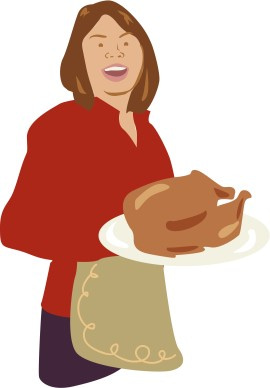 Woman Serving Turkey in Color