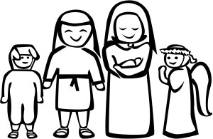 Black and White Nativity Play Clipart