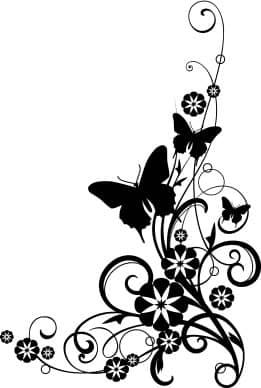 Butterflies With Vine black and White Clipart