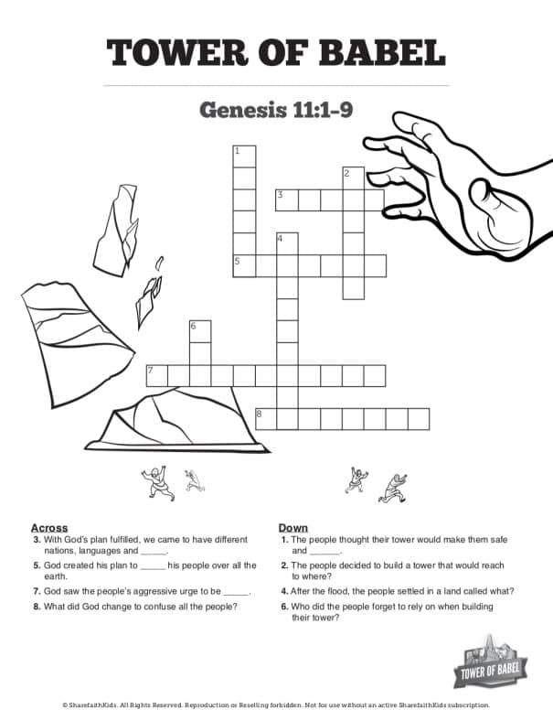 Tower of Babel Bible Story For Kids Sunday School Crossword Puzzles