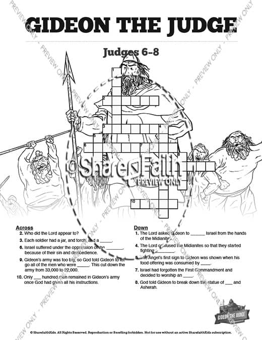 Judges 6 Gideon and the Fleece Sunday School Crossword Puzzles