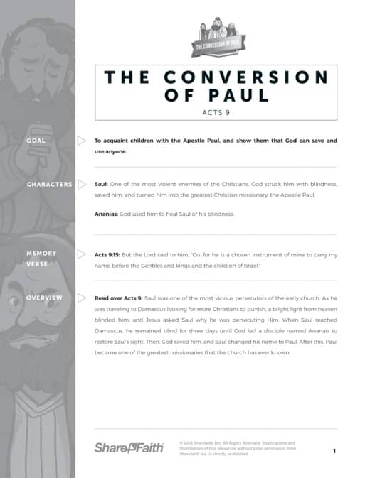 The Acts 9 Paul’s Conversion Sunday School Curriculum