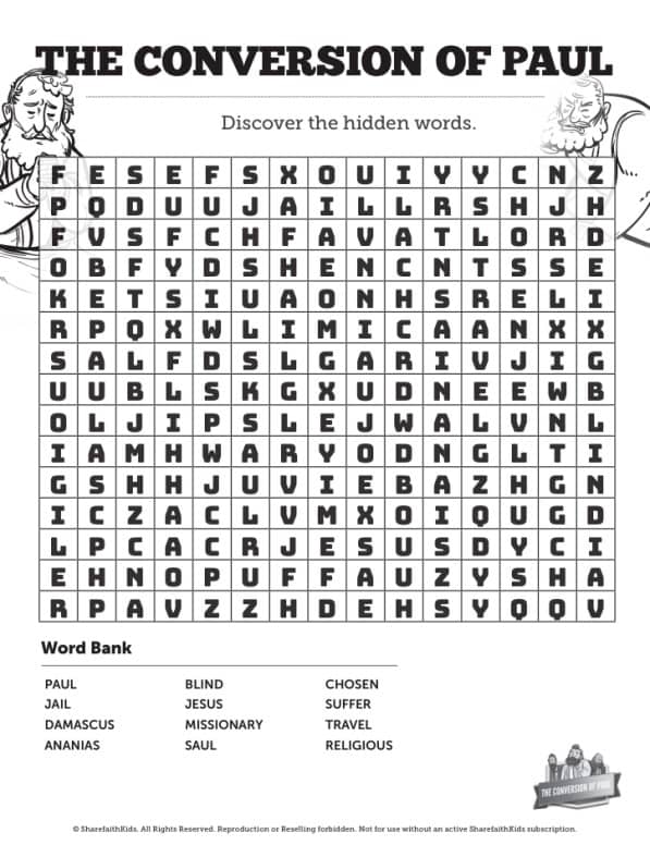 Acts 9 Paul’s Conversion Bible Word Search Puzzles