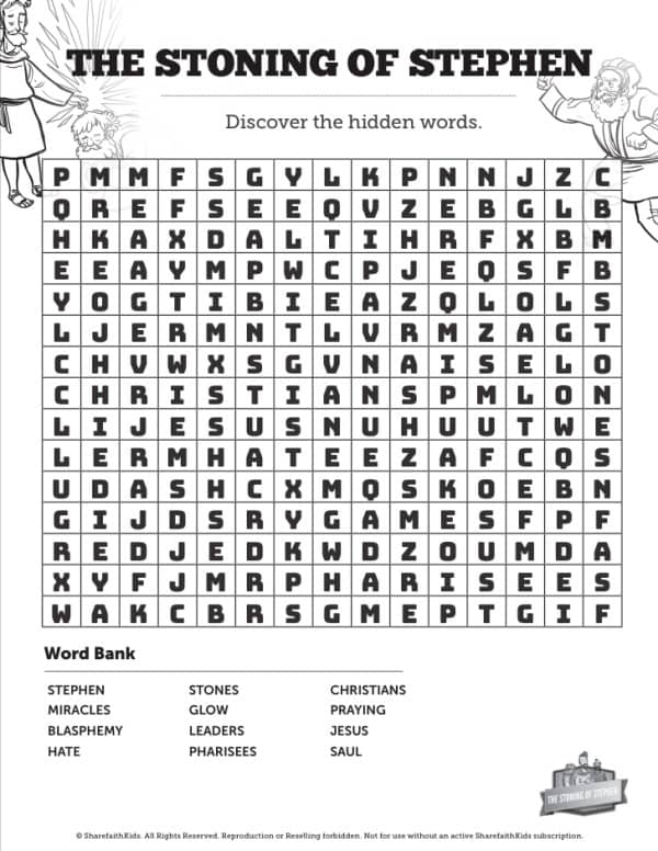 Acts 7 The Stoning of Stephen Bible Word Search Puzzles