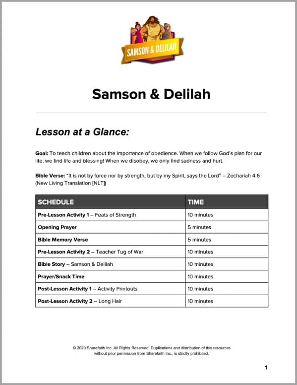 Judges 16 Samson and Delilah Preschool Curriculum