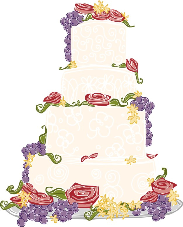 Four Tier Wedding Cake with Fruit and Roses