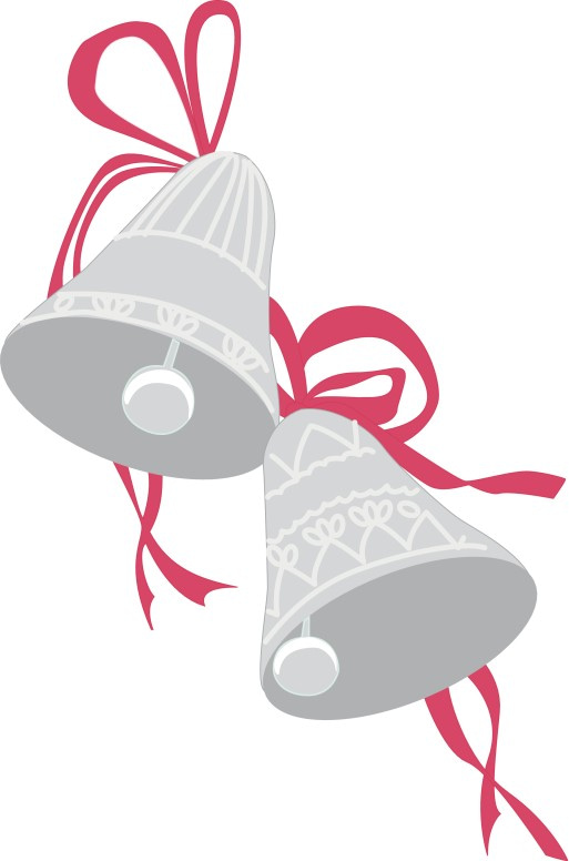 Silver Bell Ornaments with Red Ribbon