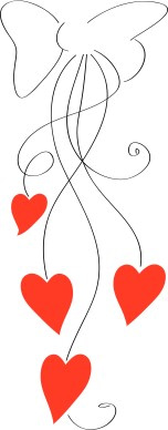 Line Art Ribbon Bow with Red Hearts