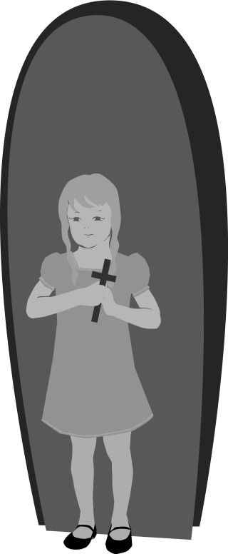 Grayscale girl with Cross in Archway