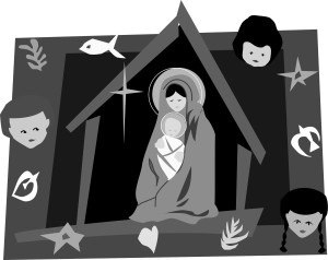 Black and White Nativity Scene