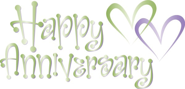 Cute Green Happy Anniversary Wordart with Hearts