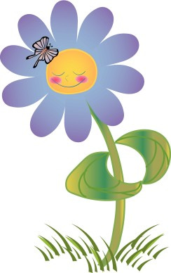 Purple Smiling Flower with Butterfly