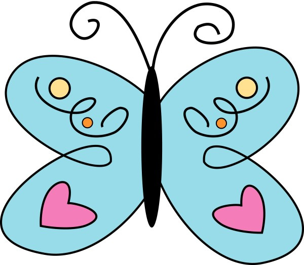 Blue Butterfly with Pink Hearts
