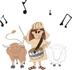 Little Drummer Boy with Bull and Sheep