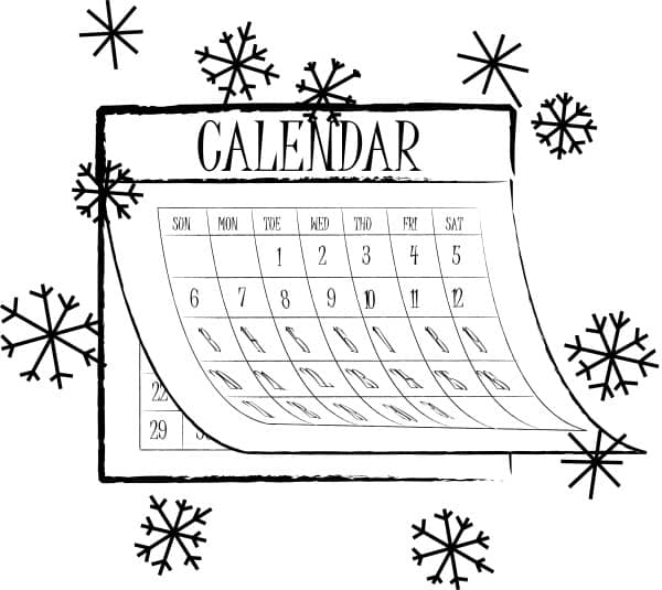 Black and White Snowflake Calendar
