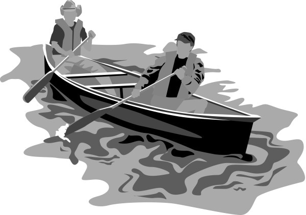 Greyscale Rowers in Canoe
