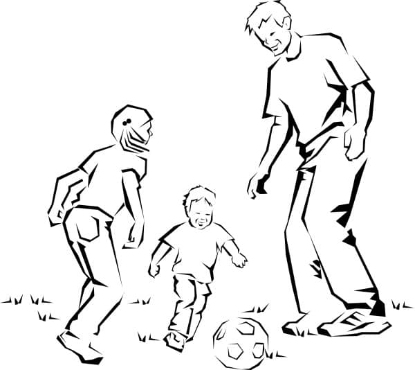 Father and Children Kicking Ball