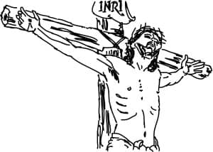 Line Drawn Christ on INRI Cross