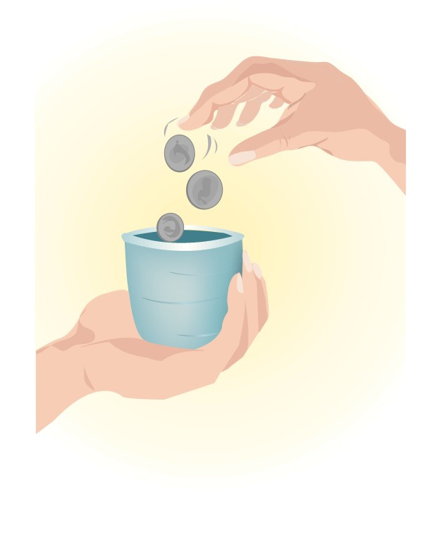 Hands Dropping Charity in a Cup