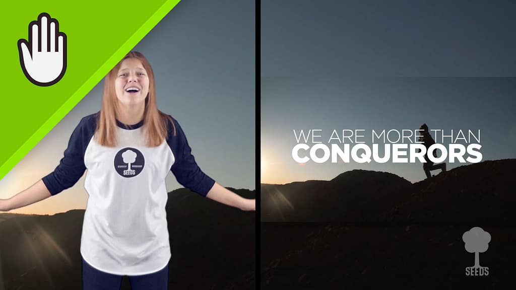 More Than Conquerors Kids Worship Video for Kids Hand Motions Split Screen