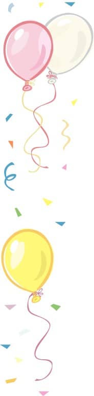 Three Birthday Balloons Rising in Confetti